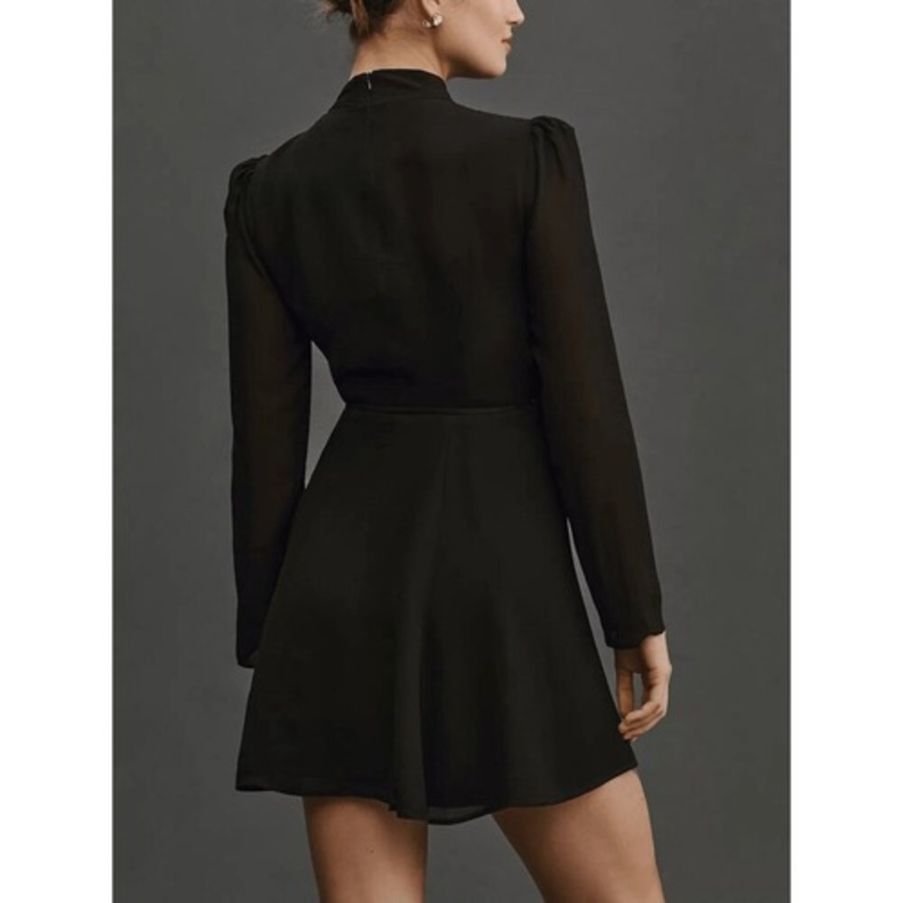 NEW Reformation Ottessa Mini Dress Size XS Black Wrap Long Sleeve - Picture 3 of 10
